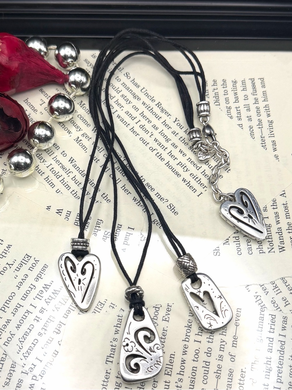 Brighton Brazilian Hearts Multi. Strand Pendant Necklace with Black Cord